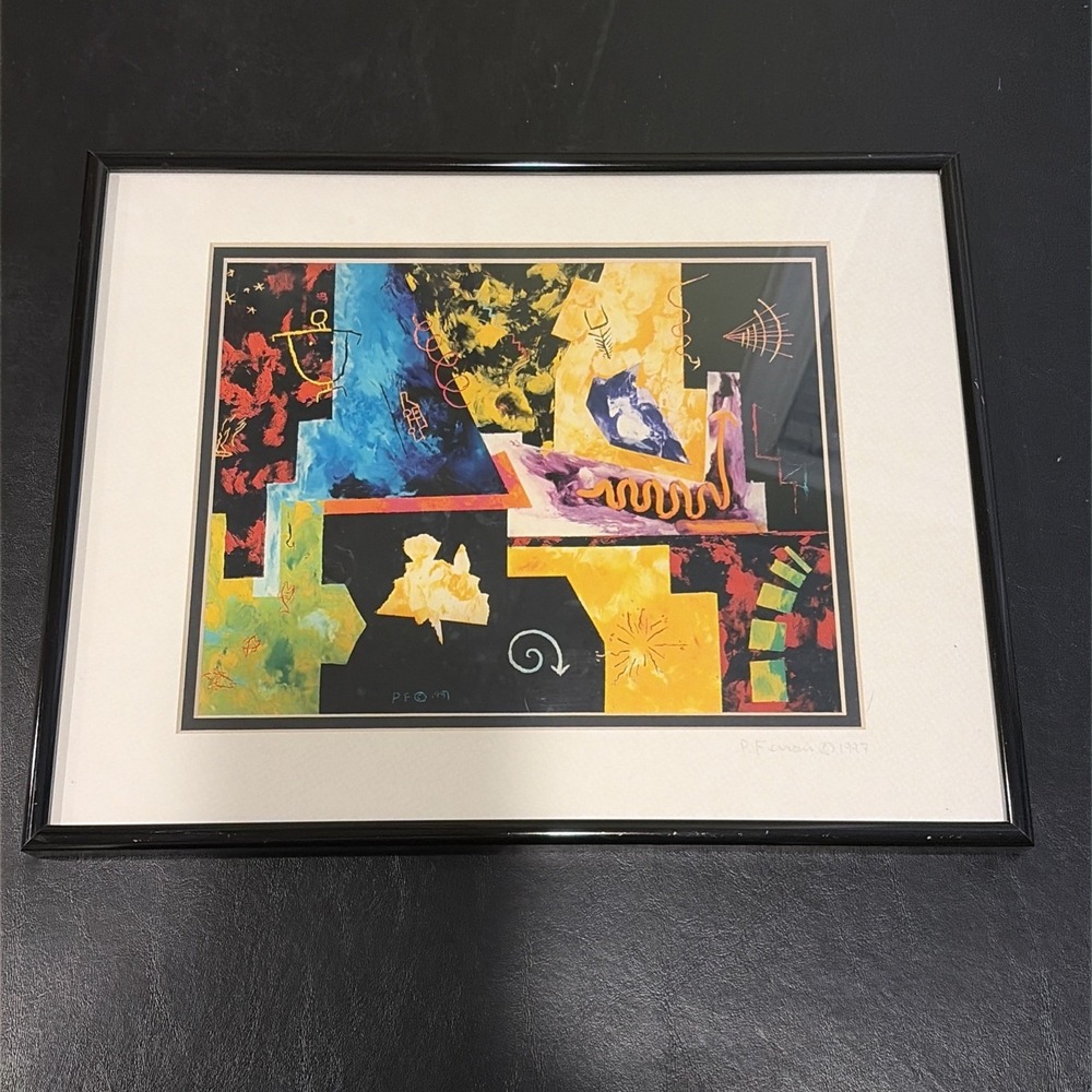 ABSTRACT Contemporary Framed Colorful Art P.‎ Ferrens 1997 11x14